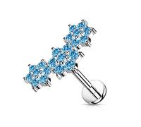 BlackAmazement Clous d'oreilles en acier inoxydable 316L pour labret, tragus, hélix, triple fleur, 6 mm, 8 mm, zircone CZ, or rose, argent, rose, aqua, arc-en-ciel, pour femme, Acier inoxydable