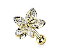 BlackAmazement Clous d'oreilles tragus hélix en acier inoxydable 316L - Piercing d'oreille fleur - 5 marquise CZ - Oxyde de zirconium - Rose - Or argenté - Femme, acier inoxydable, Oxyde de Zirconium