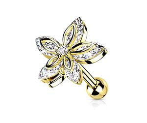 BlackAmazement Clous d'oreilles tragus hélix en acier inoxydable 316L - Piercing d'oreille fleur - 5 marquise CZ - Oxyde de zirconium - Rose - Or argenté - Femme, acier inoxydable, Oxyde de Zirconium