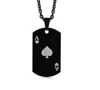 BlackAmazement Collier avec pendentif en acier inoxydable 316L Pik Ass Carte de jeu Zocker Lucky Poker Noir Or Femme Homme, Acier inoxydable