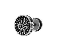 BlackAmazement Faux plug en acier inoxydable 316L Vegvisir Aegishjalmur Aegishjalmr Symbole Viking Casque de la révérence Casque de terreur Runes Cercle 10 mm Argent Noir Homme Femme