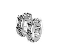 BlackAmazement Huggie Lot de 2 boucles d'oreilles créoles en acier inoxydable 316L 4 mm de large avec chaîne de 4 mm de largeur Noir argenté Doré Punk Biker Homme Femme, Acier inoxydable