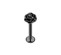 BlackAmazement Labret en acier inoxydable 316L Monroe Tragus Helix Clous d'oreilles en forme de rose Fleur Fleur 6 mm 8 mm Or rose Argent Noir Femme, Acier inoxydable