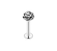BlackAmazement Labret en acier inoxydable 316L Monroe Tragus Helix Clous d'oreilles en forme de rose Fleur Fleur 6 mm 8 mm Or rose Argent Noir Femme, Acier inoxydable