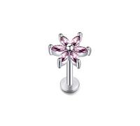 BlackAmazement Labret Monroe en acier inoxydable 316L - Pour tragus et hélix - Motif fleur - Zircon cubique - Argent transparent - Rose - Noir - Violet - Rouge - Homme et femme, Acier inoxydable
