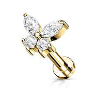 BlackAmazement Labret Monroe en acier inoxydable 316L - Tragus - Helix - Papillon - 6 mm - 8 mm - Zircon cubique rose - Bleu - Arc-en-ciel - Or rose - Argent - Pour femme, 6mm x 5mm, Acier inoxydable
