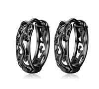 BlackAmazement Lot de 2 boucles d'oreilles créoles à rabat Motif dragon Argenté/noir Pour homme et femme, Acier inoxydable