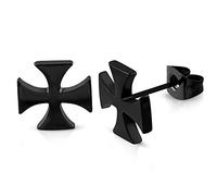 BlackAmazement Lot de 2 boucles d'oreilles en acier inoxydable 316L - Croix de fer celtique - Noir - Style gothique - Pour homme et femme