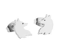 BlackAmazement Lot de 2 boucles d'oreilles en acier inoxydable 316L - Motif loup - Noir/argenté/or rose - Pour homme et femme, Acier inoxydable