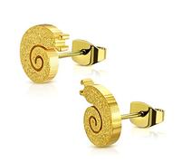 BlackAmazement Lot de 2 clous d'oreilles en forme d'escargot sablé à paillettes argentées et dorées pour femme, Acier inoxydable