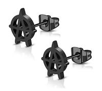 BlackAmazement Paire de boucles d'oreilles en acier inoxydable 316L - Symbole Anarcho - Cercle A - Anarchie - Style punk - Pour homme et femme