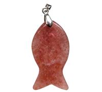 BlackAmazement Pendentif Collier Pierre Naturelle Poisson Ichthys Symbole Quartz Rose Lapis Lazuli Strawberry Quartz Fraise Quartz Femme Homme, Pierre pierre Quartz rose, Pierre semi-précieuse