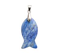BlackAmazement Pendentif Collier Pierre Naturelle Poisson Ichthys Symbole Quartz Rose Lapis Lazuli Strawberry Quartz Fraise Quartz Femme Homme, Pierre pierre Quartz rose, Pierre semi-précieuse