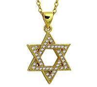 BlackAmazement Pendentif en acier inoxydable 316L avec chaîne - Étoile de David - Six étoiles de David - Hexagramme - Oxyde de zirconium - Or et argent - Pour homme et femme, Acier inoxydable, Zircon