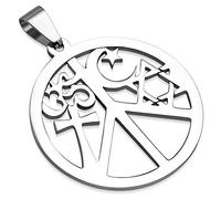 BlackAmazement Pendentif en acier inoxydable 316L - Collier en cuir - Symbole de paix - Religion hindouisme christianisme judaïsme islam argent femme homme