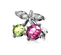 BlackAmazement Piercing en acier inoxydable 316L pour labret, hélix, cartilage, cerise, 6 mm, 8 mm, zircone cubique, argent, vert, transparent, rose, rouge pour femme, Acier inoxydable, Zircon cubique