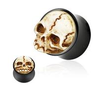 BlackAmazement Plug d'oreille unisexe 3D avec incrustation organique en forme de corne de buffle, en plastique, tête de mort, gothique, Corne, Sans pierre.