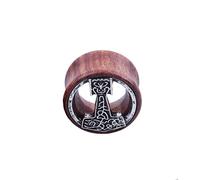BlackAmazement - Plug pour piercing en forme de tunnel - Incrustation en bois - Motif Mjölnir/marteau de Thor - Pour hommes et femmes, 12 mm, Bois