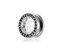 BlackAmazement Tunnel d'oreille Flesh Plug Piercing en acier inoxydable 316L Vegvisir Aegishjalmur Aegishjalmr Symbole Viking Casque de terreur Runes Cercle Noir Argent Biker Homme, 16mm, Acier