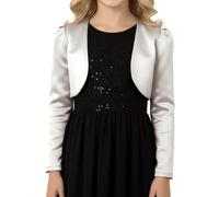 BlackButterfly Boléro Fille Satin Manches Longues, Argent, 3-4 Ans