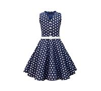 BlackButterfly Enfants Robe Années 50 Vintage à Pois 'Audrey' (Bleu Nuit, 7-8 Ans)