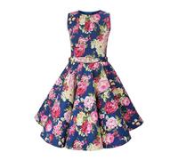 BlackButterfly Enfants Robe Années 50 Vintage Divinity 'Audrey' (Floral Rose Bleu Nuit, 13-14 Ans)