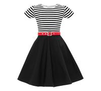 BlackButterfly Enfants Robe Années 50 Vintage Rayé 'Maria' (Noir, 9-10 Ans)