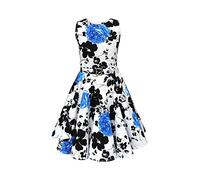 BlackButterfly Enfants Robe Années 50 Vintage Serenity 'Audrey' (Blanc & Bleu, 9-10 Ans)