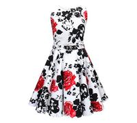 BlackButterfly Enfants Robe Années 50 Vintage Serenity 'Audrey' (Blanc & Rouge, 7-8 Ans)