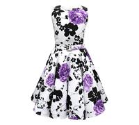 BlackButterfly Enfants Robe Années 50 Vintage Serenity 'Audrey' (Blanc & Violet, 9-10 Ans)