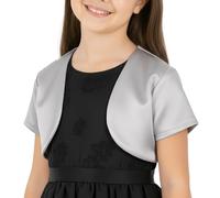 BlackButterfly Enfants Satin Manche Courte Boléro Filles (Argent, 11-12 Ans)