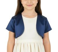 BlackButterfly Enfants Satin Manche Courte Boléro Filles (Bleu Nuit, 13-14 Ans)