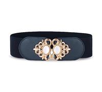 BlackButterfly Extensible/Élastique Vintage Large Serre-taille Elastique Perle Boucle Taille Ceinture (Bleu nuit, S)