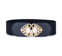 BlackButterfly Extensible/Élastique Vintage Large Serre-taille Elastique Perle Boucle Taille Ceinture (Bleu nuit, XXL)