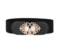 BlackButterfly Extensible/Élastique Vintage Large Serre-taille Elastique Perle Boucle Taille Ceinture (Noir, M)
