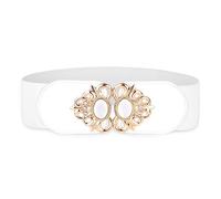 BlackButterfly Extensible/Élastique Vintage Large Serre-taille Elastique Perle Boucle Taille Ceinture (Blanc, M)