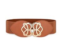 BlackButterfly Large Ajustable Élastique extensible Ceinture Rétro Cœur doré Boucle Taille Ceinture (Brun clair, XXL)