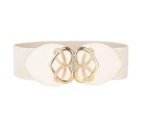 BlackButterfly Large Ajustable Élastique extensible Ceinture Rétro Cœur doré Boucle Taille Ceinture (Beige, XXL)
