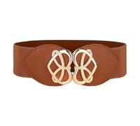 BlackButterfly Large Ajustable Élastique extensible Ceinture Rétro Cœur doré Boucle Taille Ceinture (Brun clair, L)