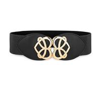BlackButterfly Large Ajustable Élastique extensible Ceinture Rétro Cœur doré Boucle Taille Ceinture (Noir, S)