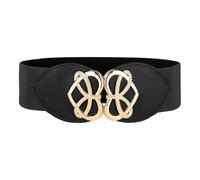 BlackButterfly Large Ajustable Élastique extensible Ceinture Rétro Cœur doré Boucle Taille Ceinture (Noir, XL)