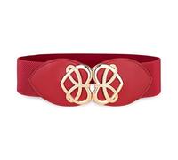 BlackButterfly Large Ajustable Élastique extensible Ceinture Rétro Cœur doré Boucle Taille Ceinture (Rouge, XL)