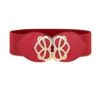 BlackButterfly Large Ajustable Élastique extensible Ceinture Rétro Cœur doré Boucle Taille Ceinture (Rouge, S)