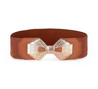 BlackButterfly Large Ajustable Élastique extensible Ceinture Rétro Nœud doré Boucle Taille Ceinture (Brun clair, XL)
