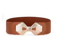 BlackButterfly Large Ajustable Élastique extensible Ceinture Rétro Nœud doré Boucle Taille Ceinture (Brun clair, XXL)