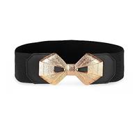 BlackButterfly Large Ajustable Élastique extensible Ceinture Rétro Nœud doré Boucle Taille Ceinture (Noir, M)