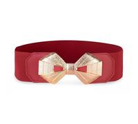 BlackButterfly Large Ajustable Élastique extensible Ceinture Rétro Nœud doré Boucle Taille Ceinture (Rouge, XL)
