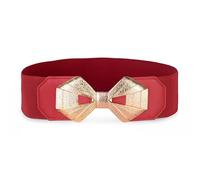 BlackButterfly Large Ajustable Élastique extensible Ceinture Rétro Nœud doré Boucle Taille Ceinture (Rouge, S)