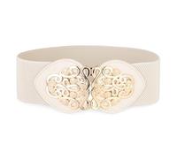 BlackButterfly Large Ajustable Élastique extensible Ceinture Rétro Or Méduse Boucle Taille Ceinture (Beige, L)