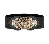 BlackButterfly Large Ajustable Élastique extensible Ceinture Rétro Or Méduse Boucle Taille Ceinture (Noir, L)